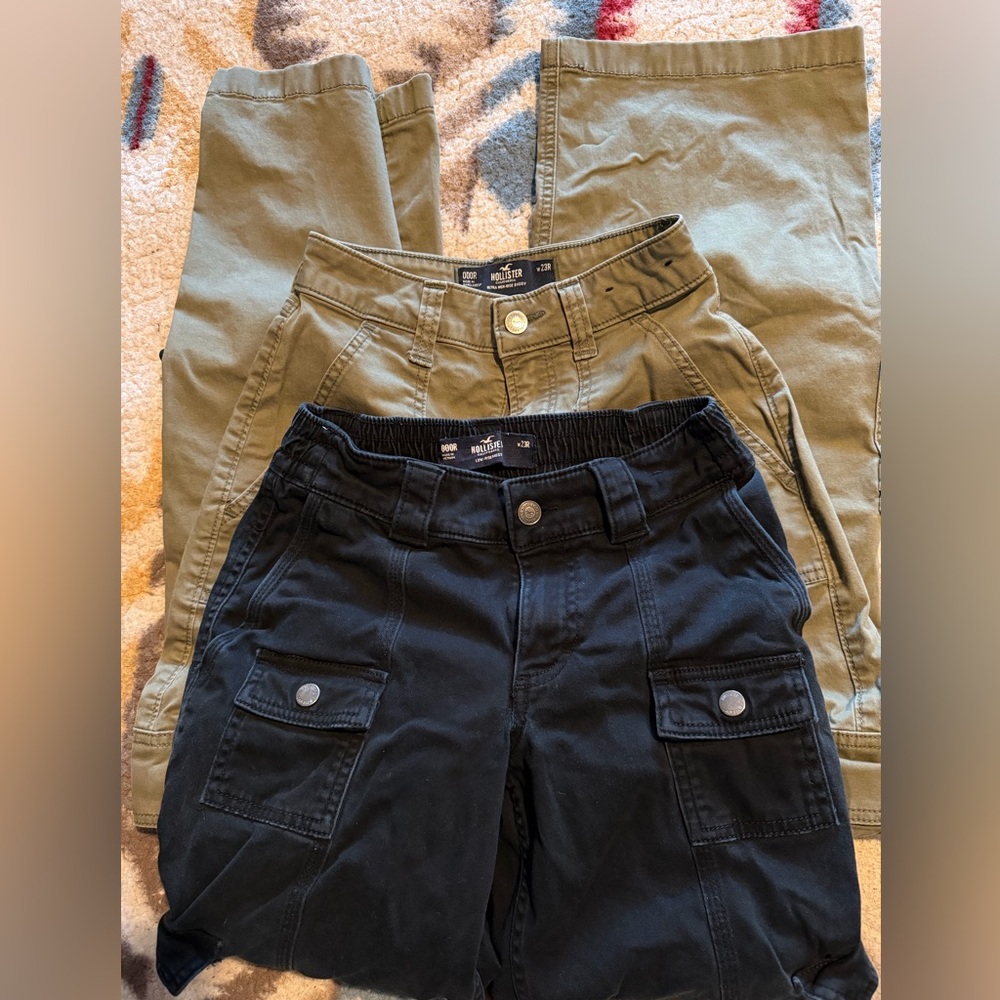 Hollister Women's low Rise Baggy Pants - Black and Olive